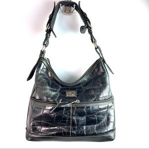 Dooney & Bourke Black Alligator Print Leather Hobo
